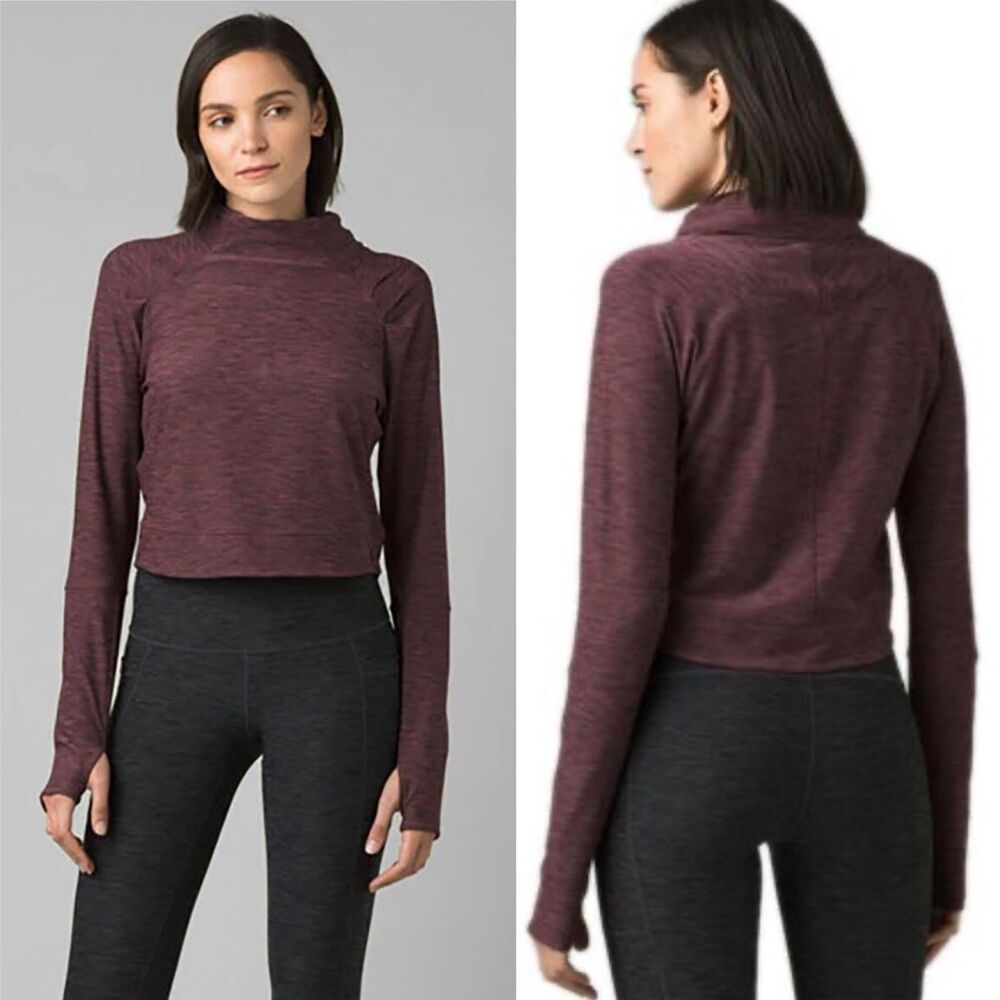 NWOT PRANA Zandra Funnel Neck Space Dye Heather Long Sleeve Crop Top Womens XS